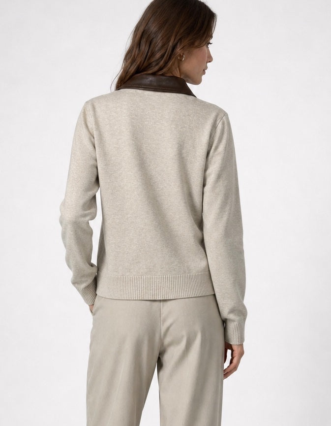 Zip-Through Knit Jacket with Faux Leather Collar - Mixed Pack (2)