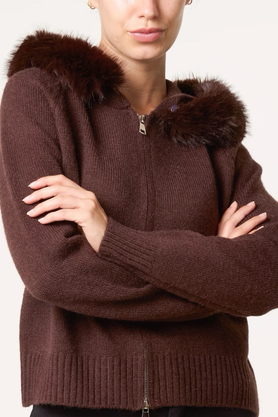 Hooded Faux-Fur Trim Knit - Chocolate (2)