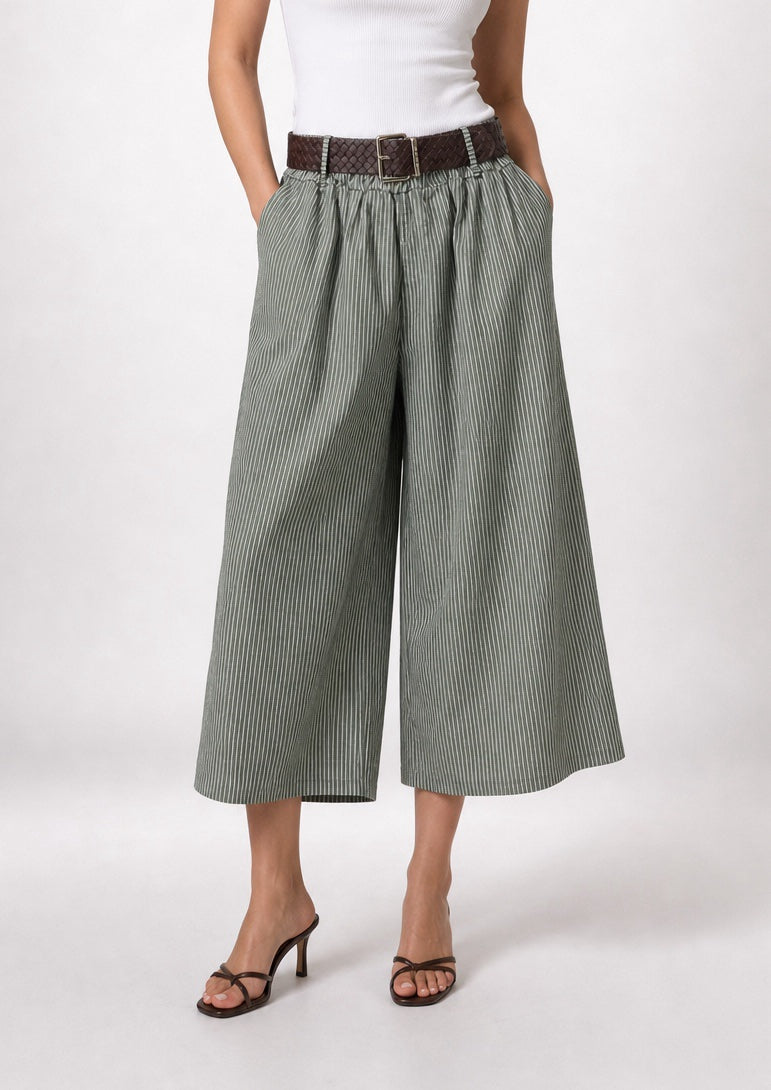 Pinstripe Belt Waist Wide-Leg Culottes - Mixed Pack