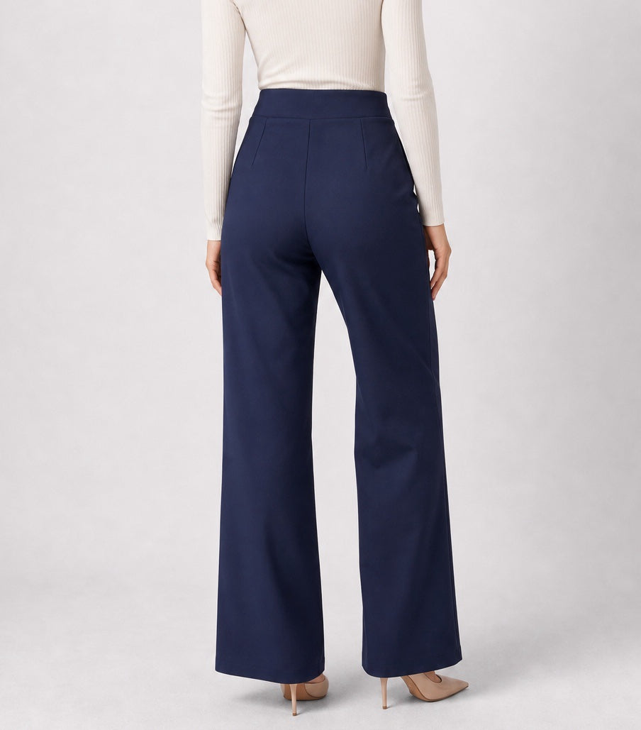 Tailored Wide-Leg Trousers with Gold Hardware - Navy (2)