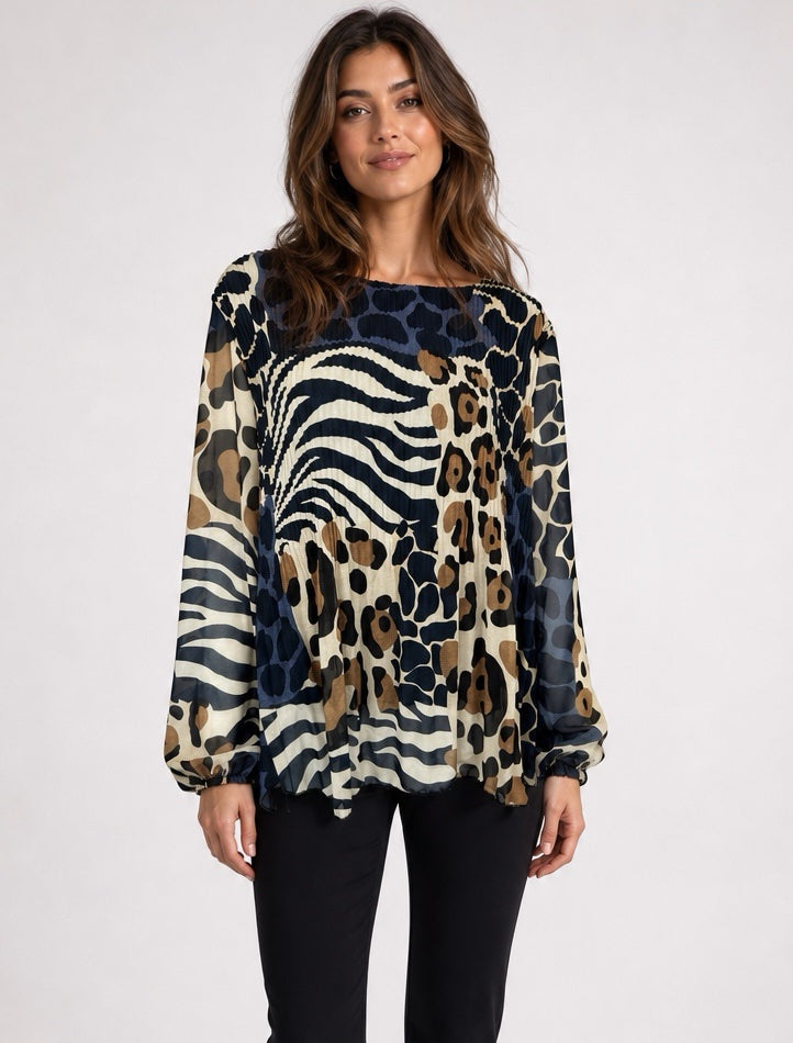 Mixed Animal Print Pleated Blouse - Mixed Pack
