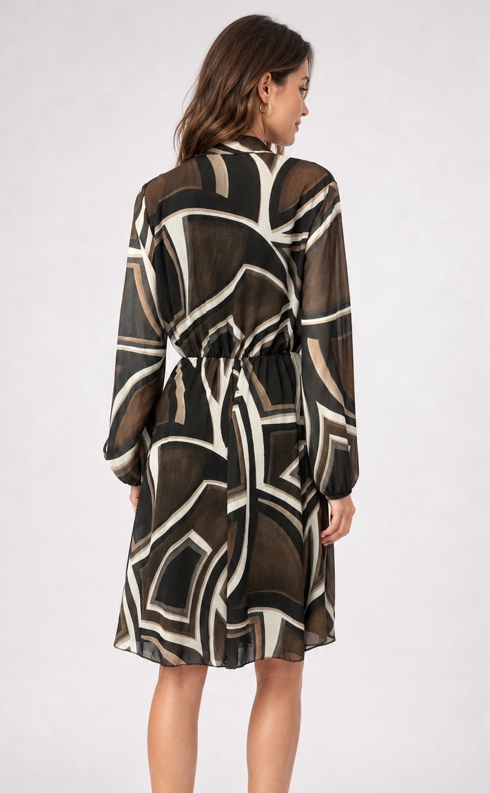 Abstract Print Pussy-Bow Chiffon Dress - Mixed Pack (2)