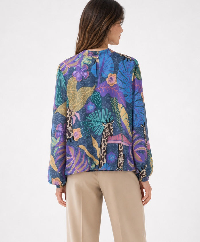 High Neckline Blouse with Balloon Sleeves - Mixed Pack (2)