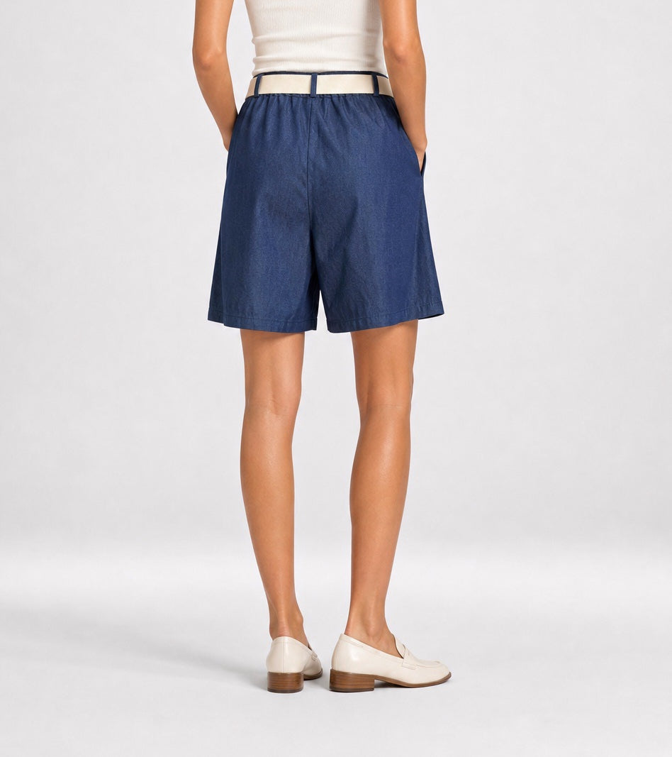 Elasticated Waist Relaxed Fit Shorts - Denim