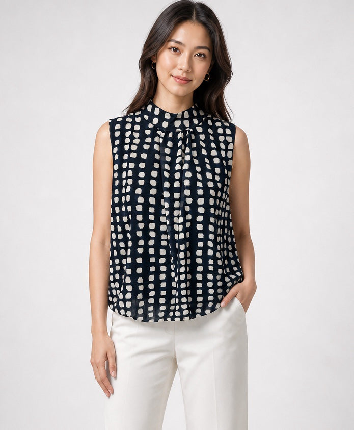 Pleated High Neck Sleeveless Blouse - Mixed Pack