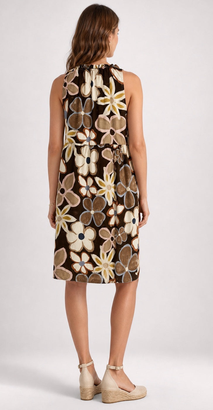 Floral Print Tiered Midi Dress - Brown (2)