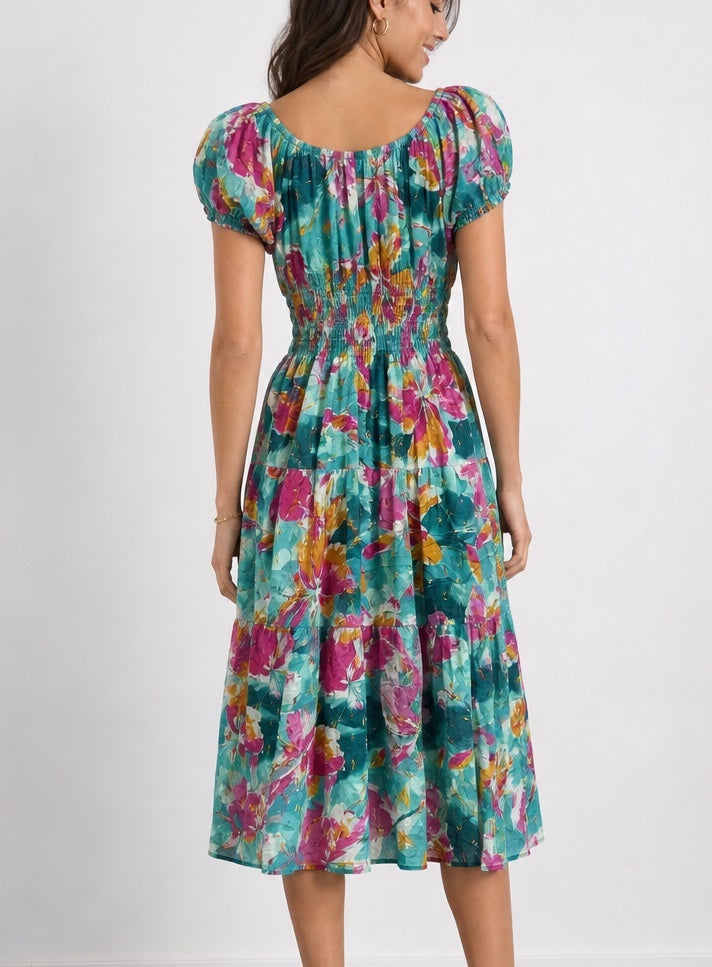 Bold Flower Shirred Midi Dress - Mixed Pack (2)