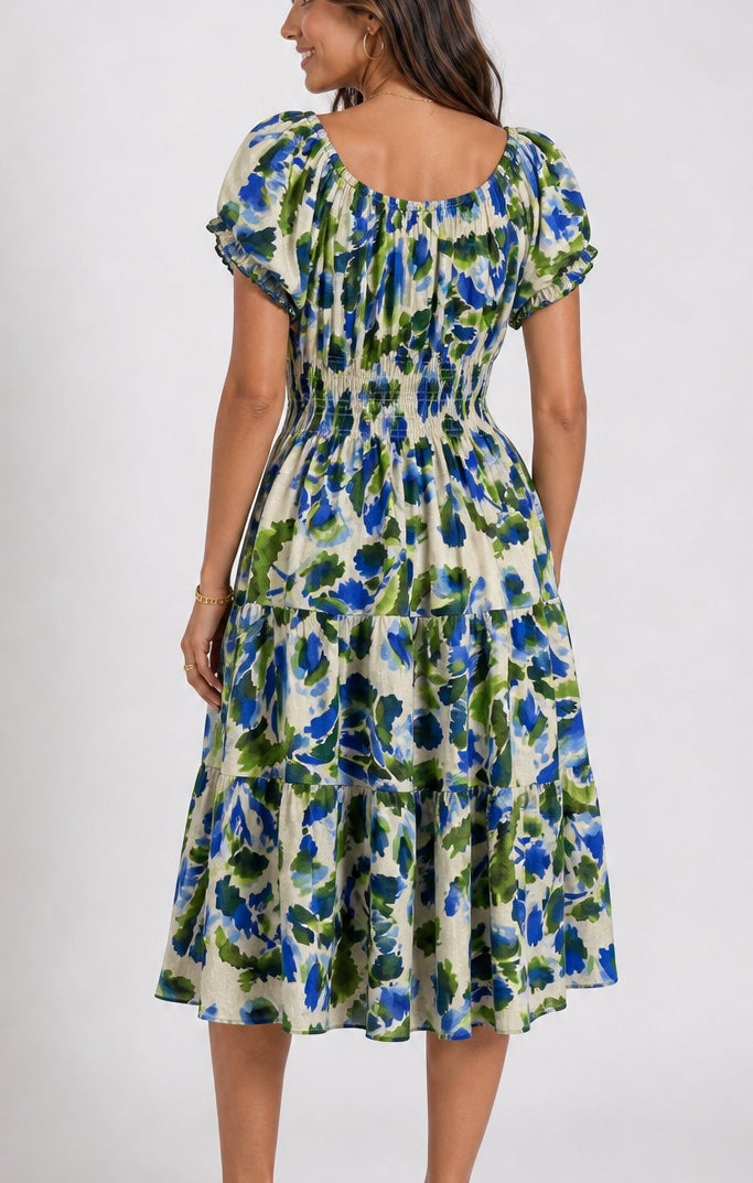 Abstract Colour Shirred Waist Tiered Dress - Mixed Pack (2)