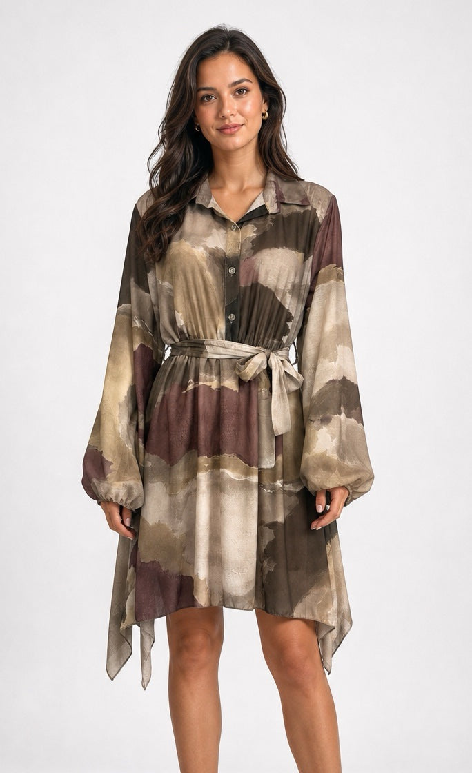 Abstract Print Collared Midi Dress - Mixed Pack