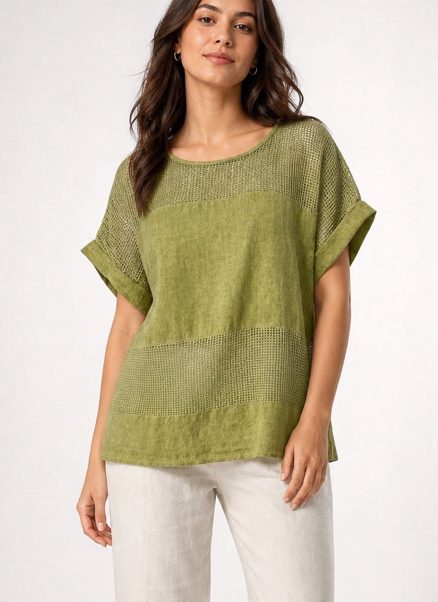 Textured Linen Blend Crochet Panel Top - Mixed Pack