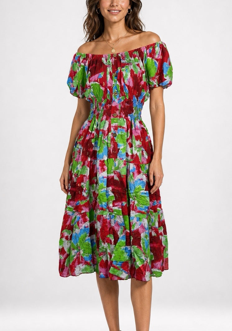 Bold Flower Shirred Midi Dress - Mixed Pack