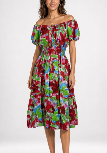 Bold Flower Shirred Midi Dress - Mixed Pack