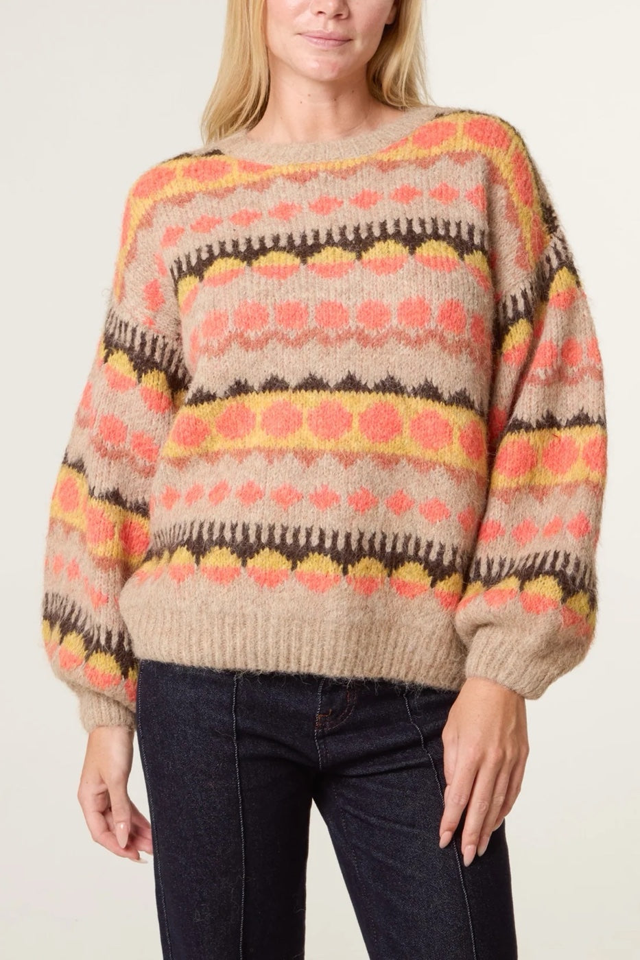 Geometric Knit Jumper - Orange