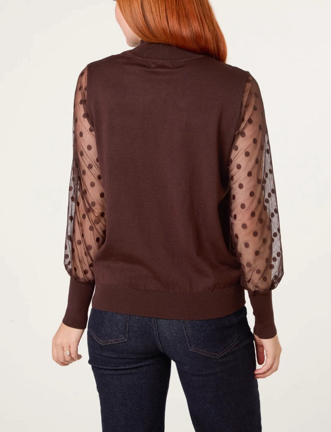 Mock Neck Polka Dot Sleeve Jumper - Chocolate (2)