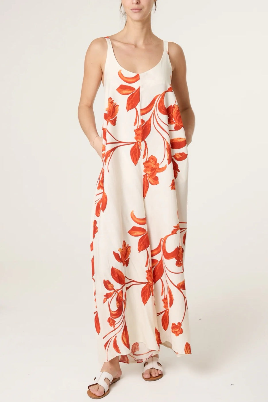 Floral Print Jumpsuit  - Orange