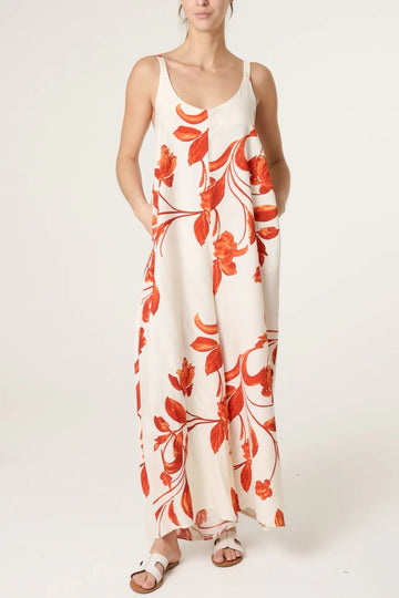 Floral Print Jumpsuit  - Orange