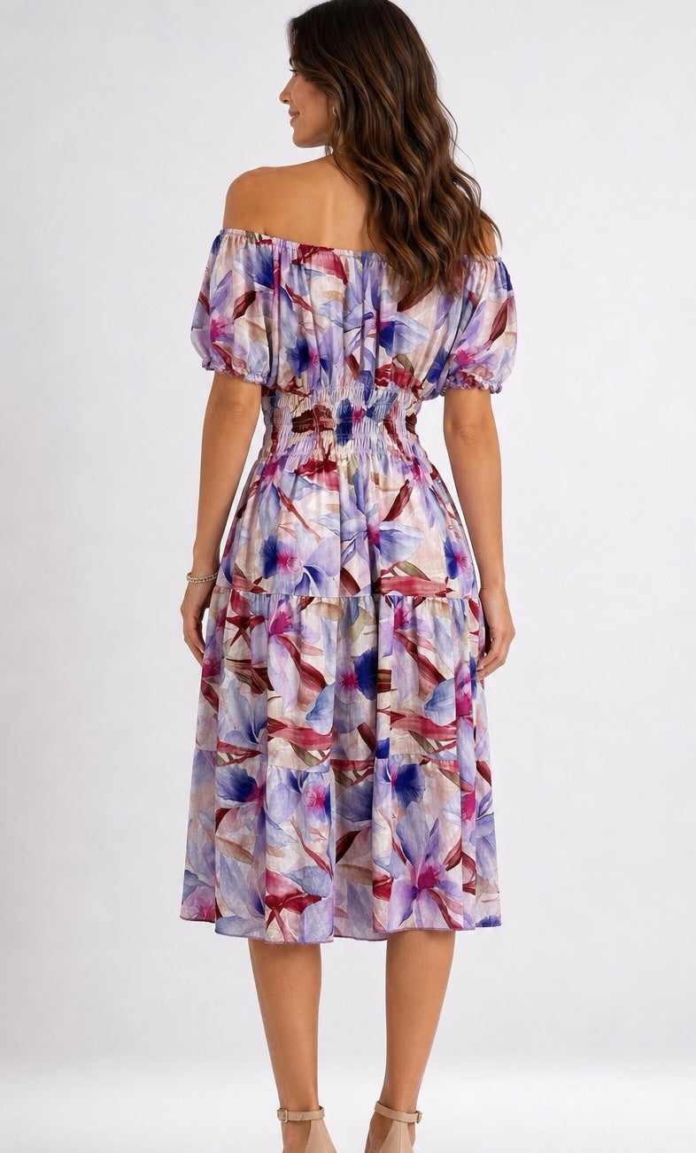 Colour Fade Flower Tiered Midi Dress - Mixed Pack (2)