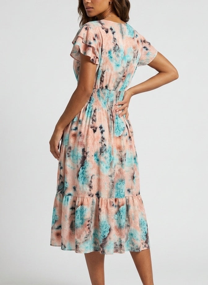 Smocked Bodice Midi Dress - Pink (2)
