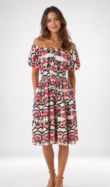 Damask Print Tiered Midi Dress - Mixed Pack