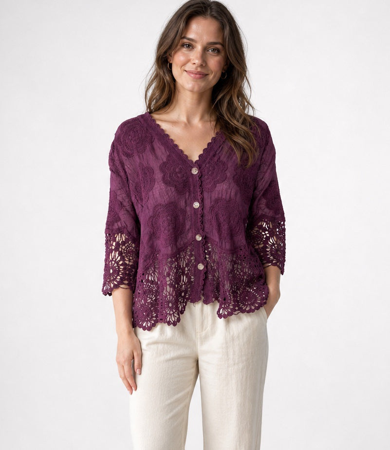 Embroidered Lace Button-Front Blouse - Mixed Pack