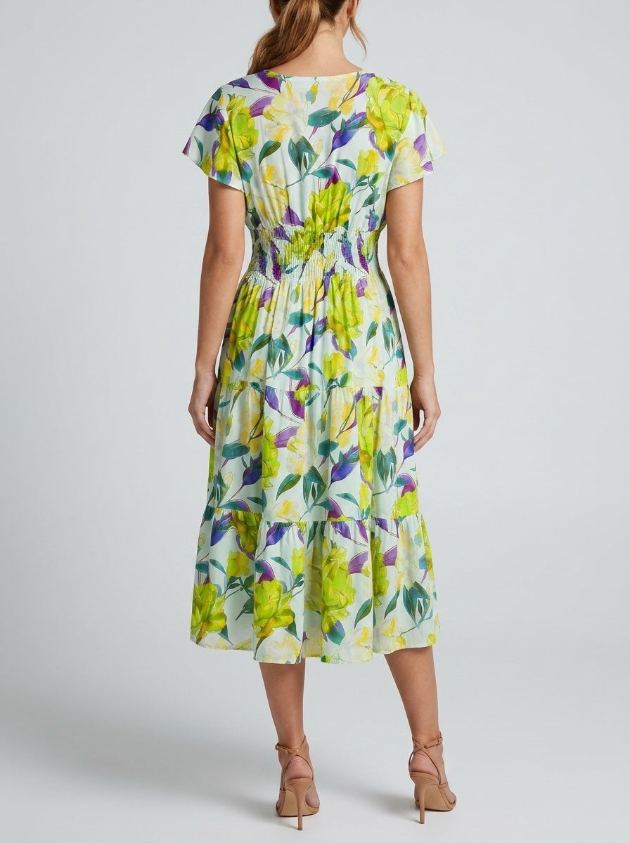 Floral Tiered Midi Dress - Green (2)