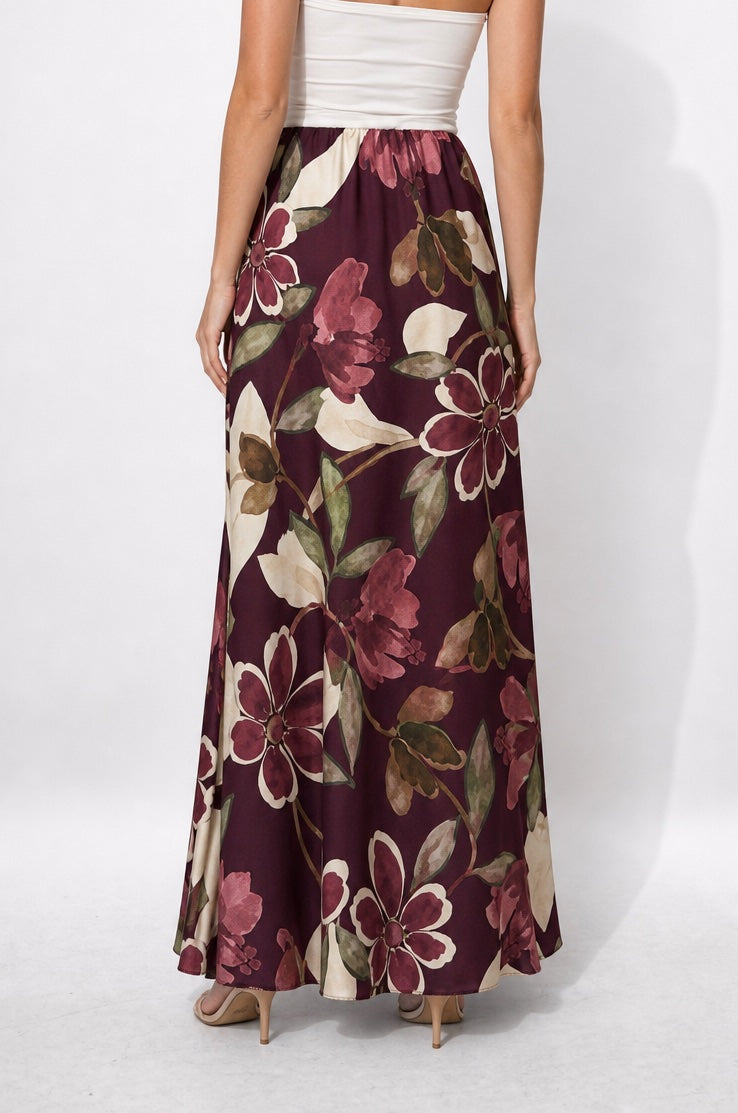 Floral Print Maxi Skirt - Raspberry  (2)