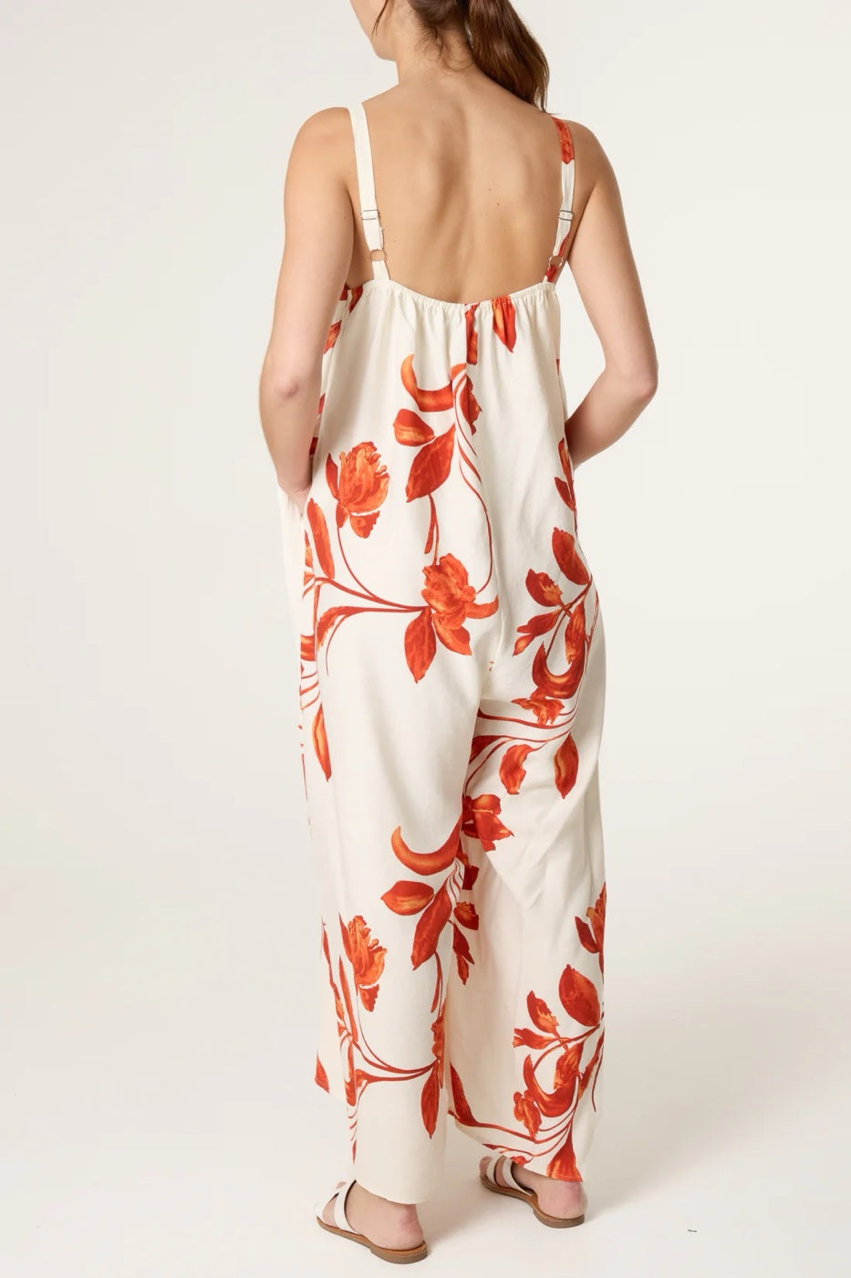 Floral Print Jumpsuit  - Orange (2)