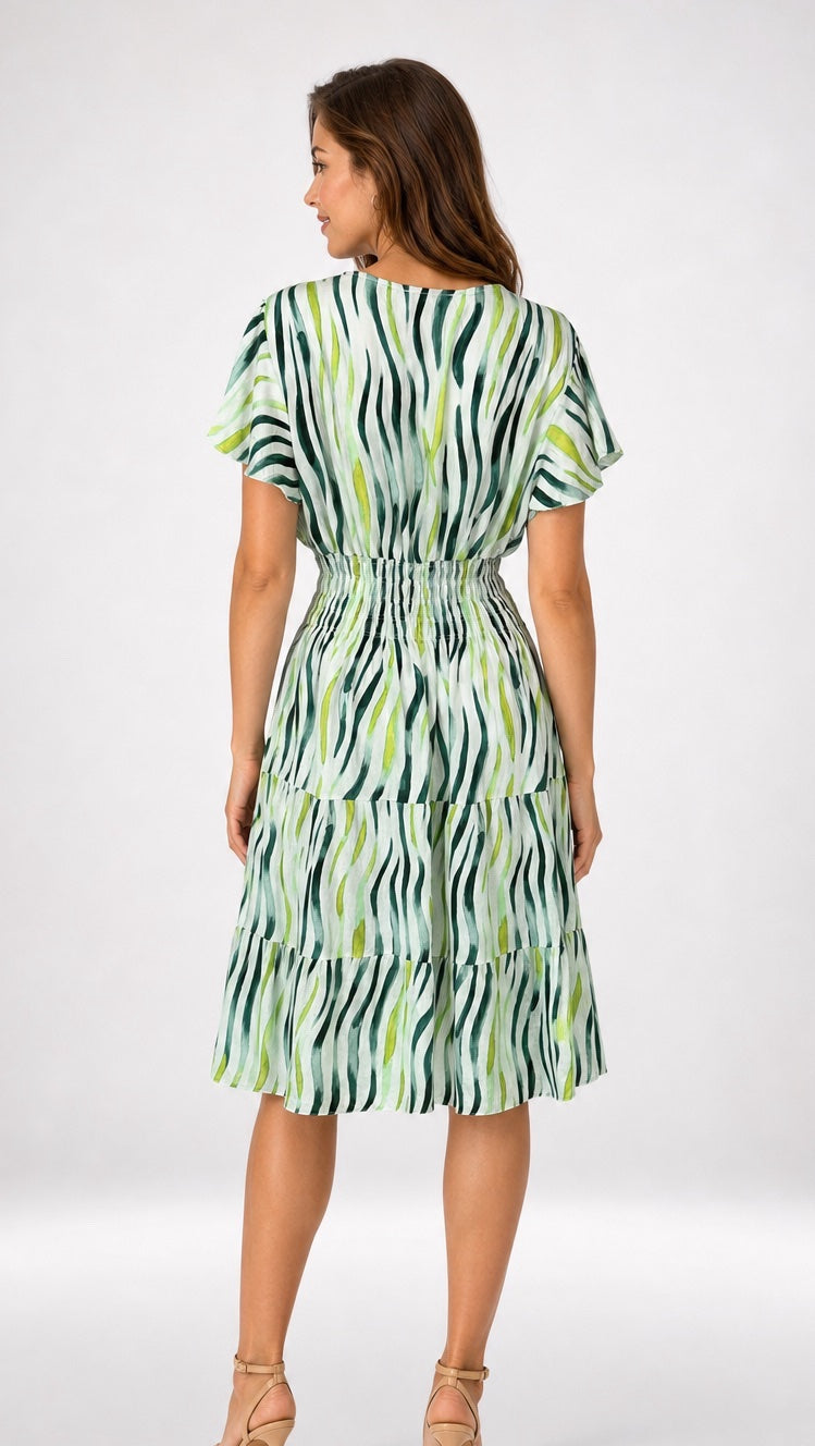 Animal Stripe Midi Dress with Flutter Sleeves - Mixed Pack (2)