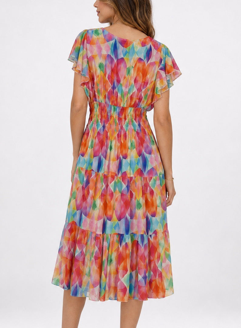 Shirred Waist Midi Dress 961-K2 - Multi (2)