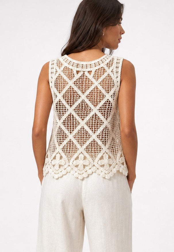 Crochet Knit Top with Keyhole Neckline - Mixed Pack (2)