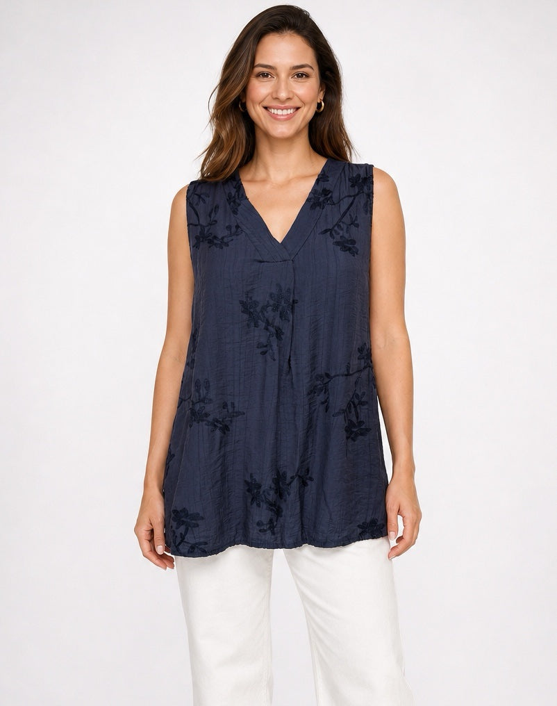 Embroidered Sleeveless V-Neck Tunic - Mixed Pack