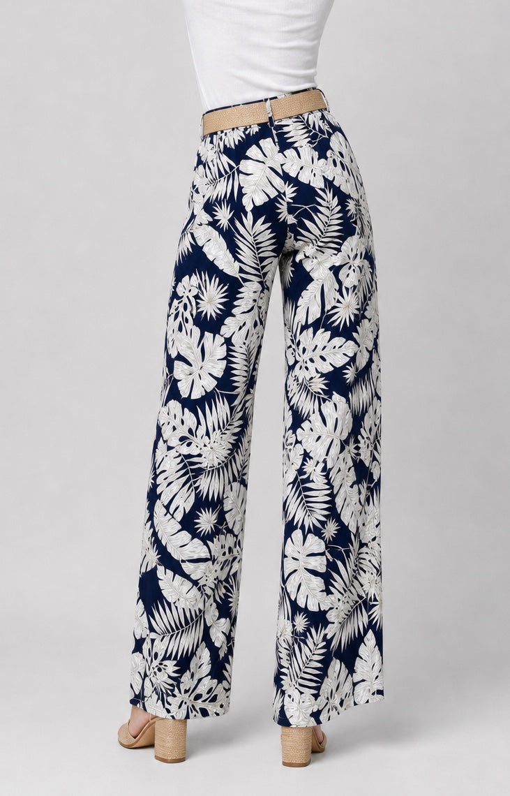 Tropical Leaf Print Wide-Leg Trousers - Mixed Pack