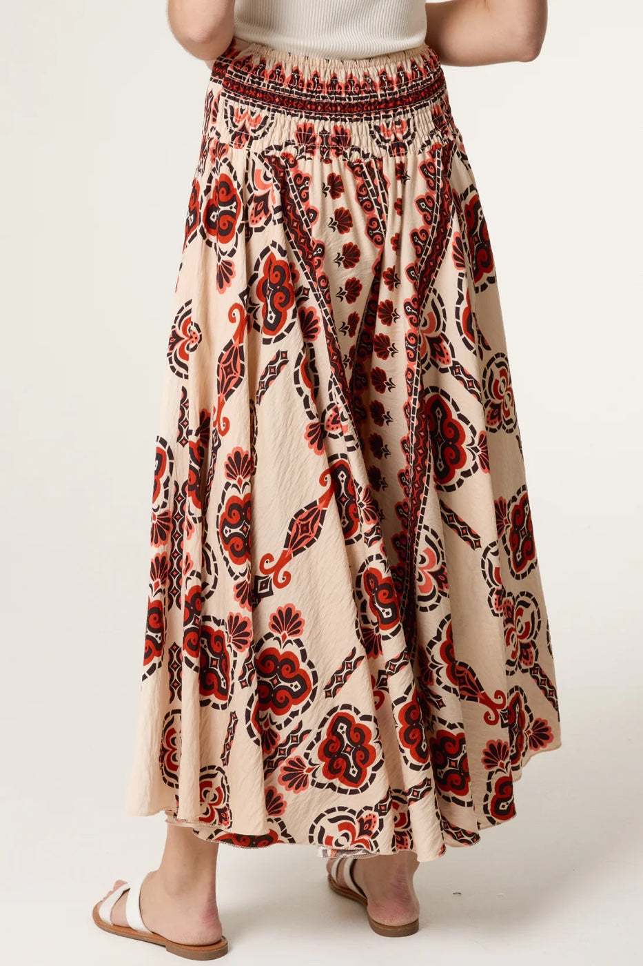 Paisley Print Flowy Trousers  - Orange (2)