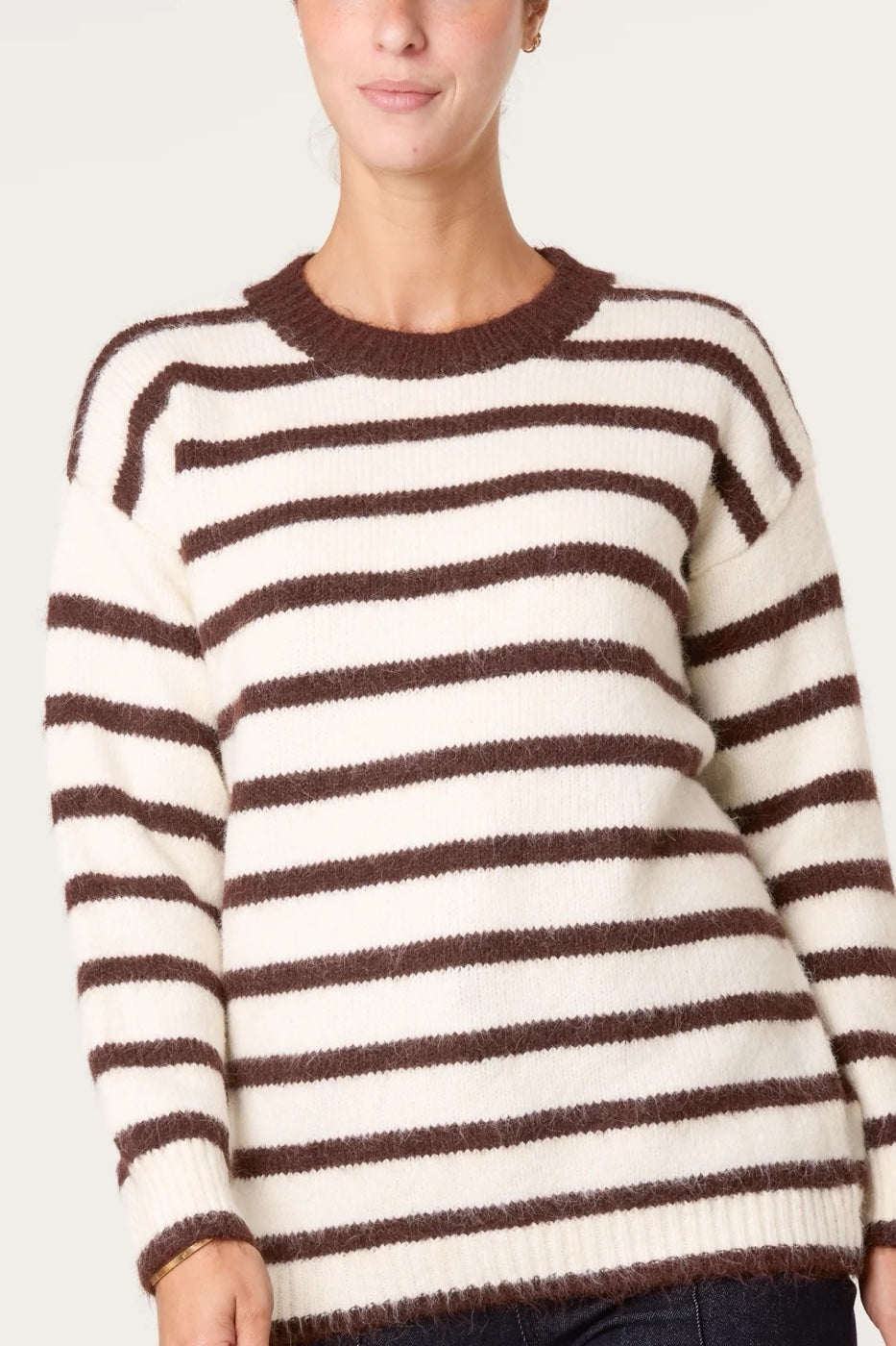 Striped Wool Blend Crew Neck Jumper - Chocolate (2)