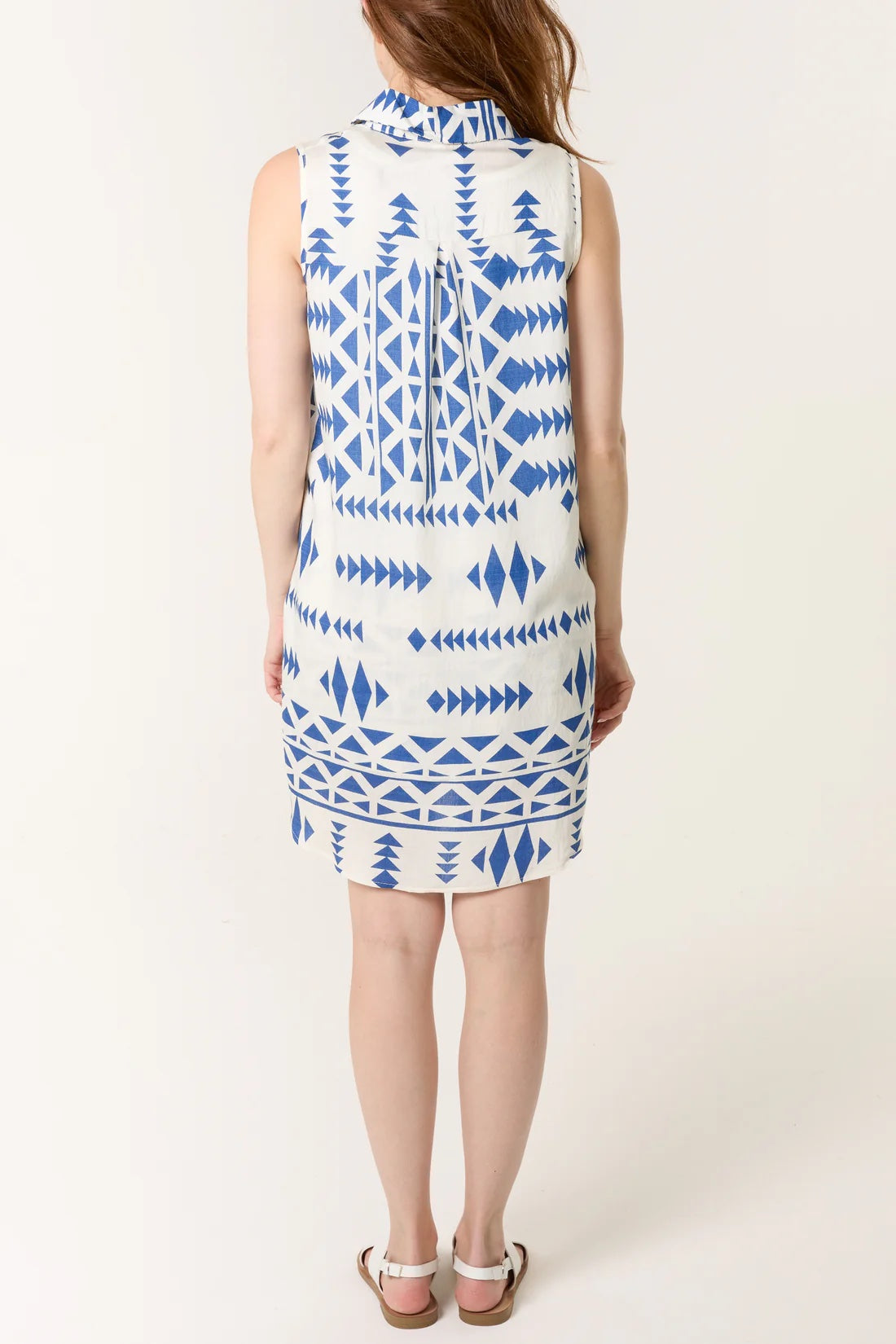 Geometric Print Sleeveless Shirt & Shorts Set - Blue (2)