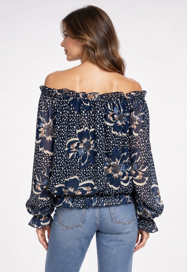 Floral Dear Print Off-the-Shoulder Blouse - Mixed Pack (2)