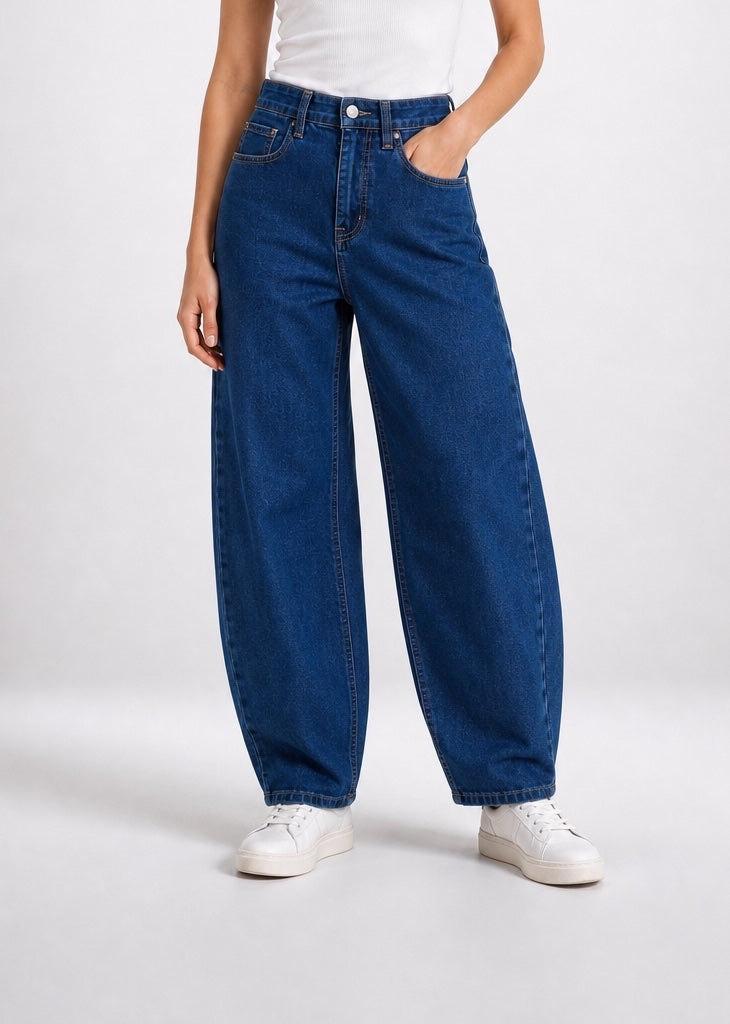 Wide Barrel Leg Jeans - Indigo