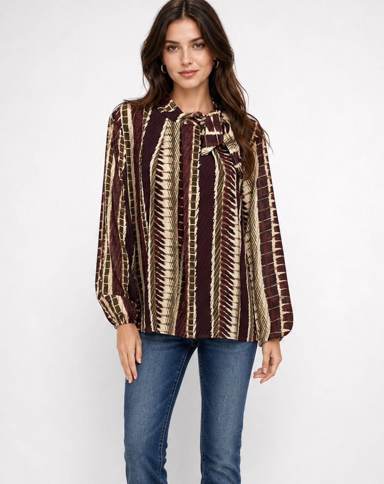 Abstract Print Pussy-bow Blouse - Mixed Pack