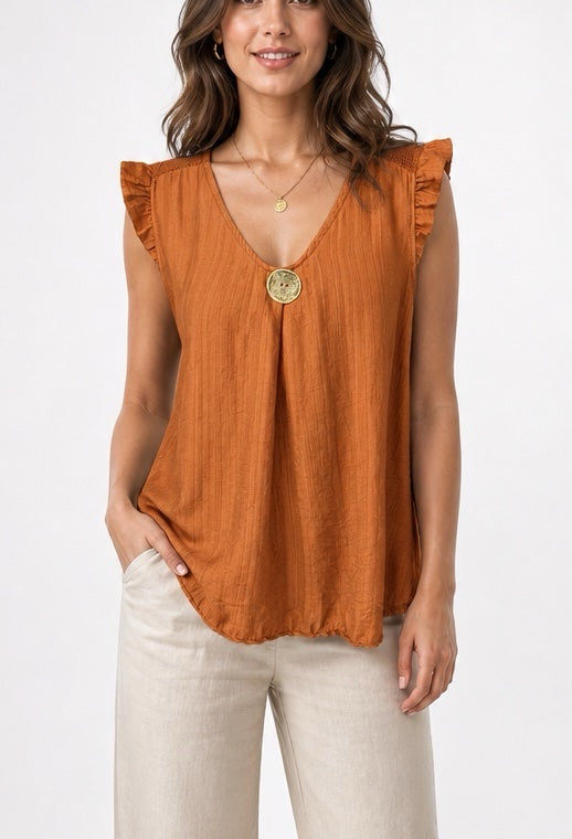 Gold Button V-Neck Top - Mixed Pack