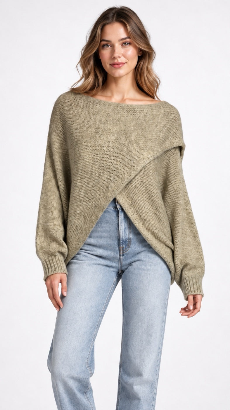 Asymmetric Wrap Knit Wool Jumper - Mixed Pack