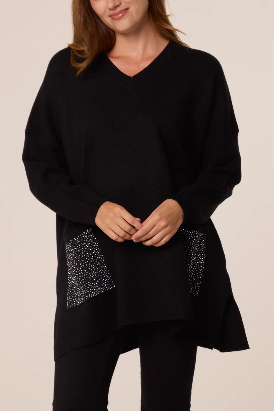 Embellished V-Neck Sweater - Black