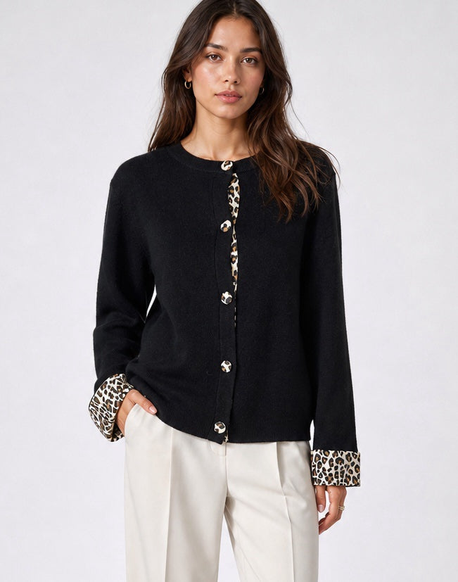 Leopard Trim Knit Cardigan - Mixed Pack
