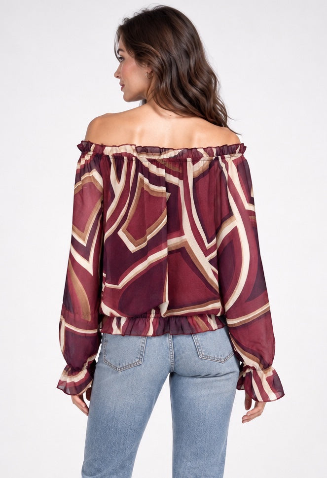 Abstract Geo-Print Off-the-Shoulder Blouse - Mixed Pack (2)