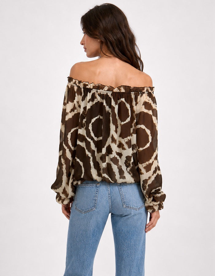 Tie-Neck Off-the-Shoulder Blouse - Chocolate