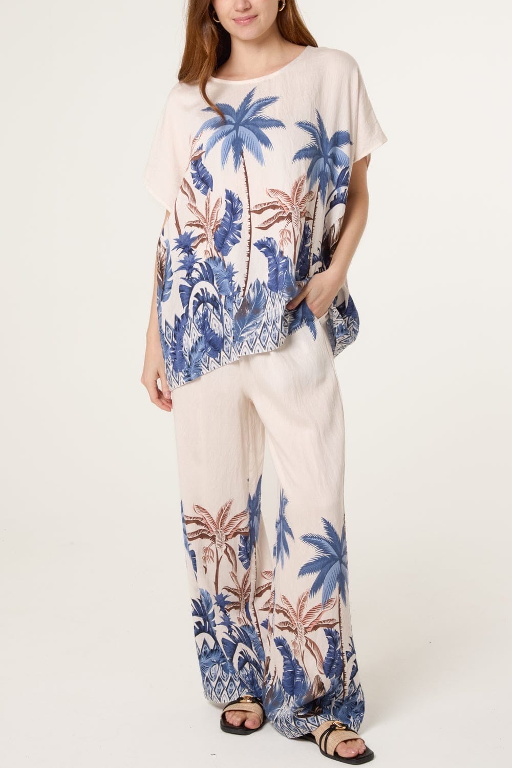 Palm Tree Print Relaxed Set - Blue