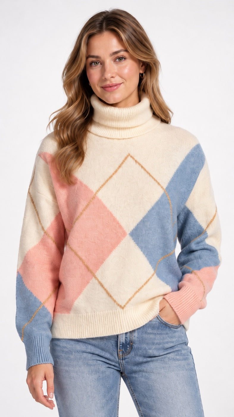 Turtleneck Argyle Jumper - Mixed Pack