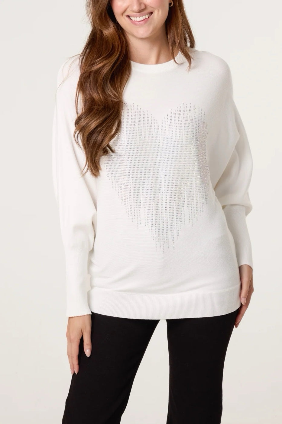 Heart Embellished Knit Jumper - White