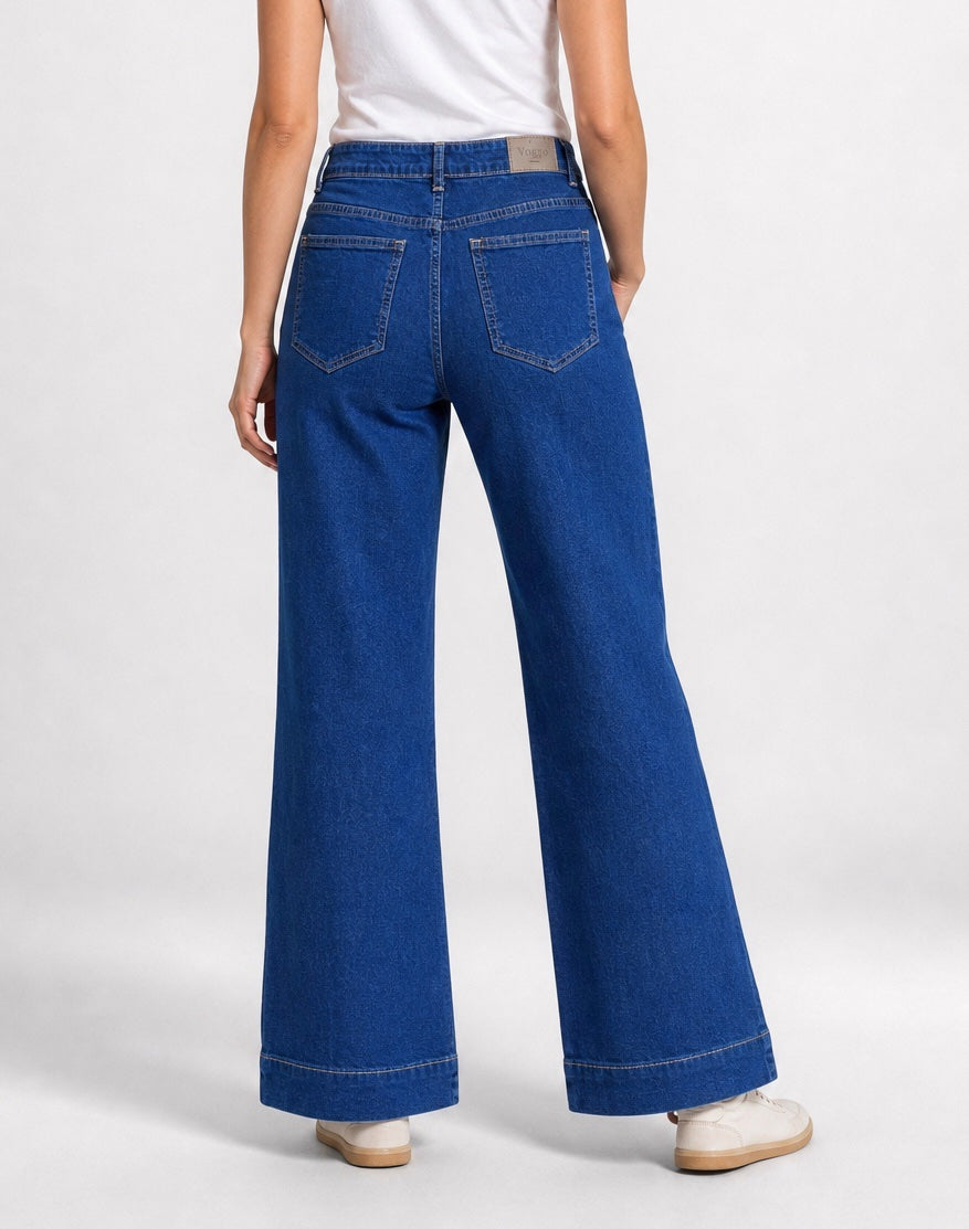High Waisted Wide Leg Jeans - Indigo (2)