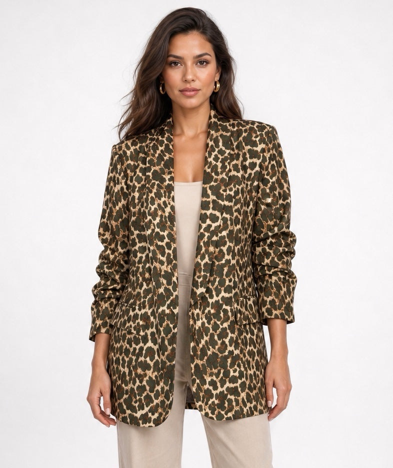 Animal Print Tailored Blazer - Green