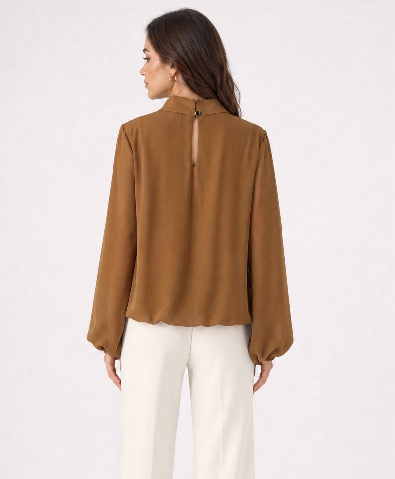 Gathered High Neck Bubble Hem Blouse - Mixed Pack (2)